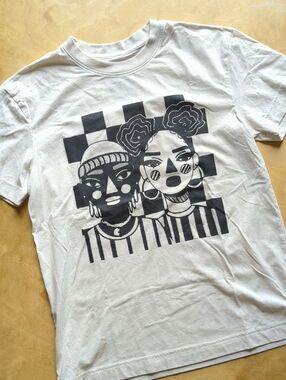 Target White Short Sleeve Tee with Black Graphic Faces